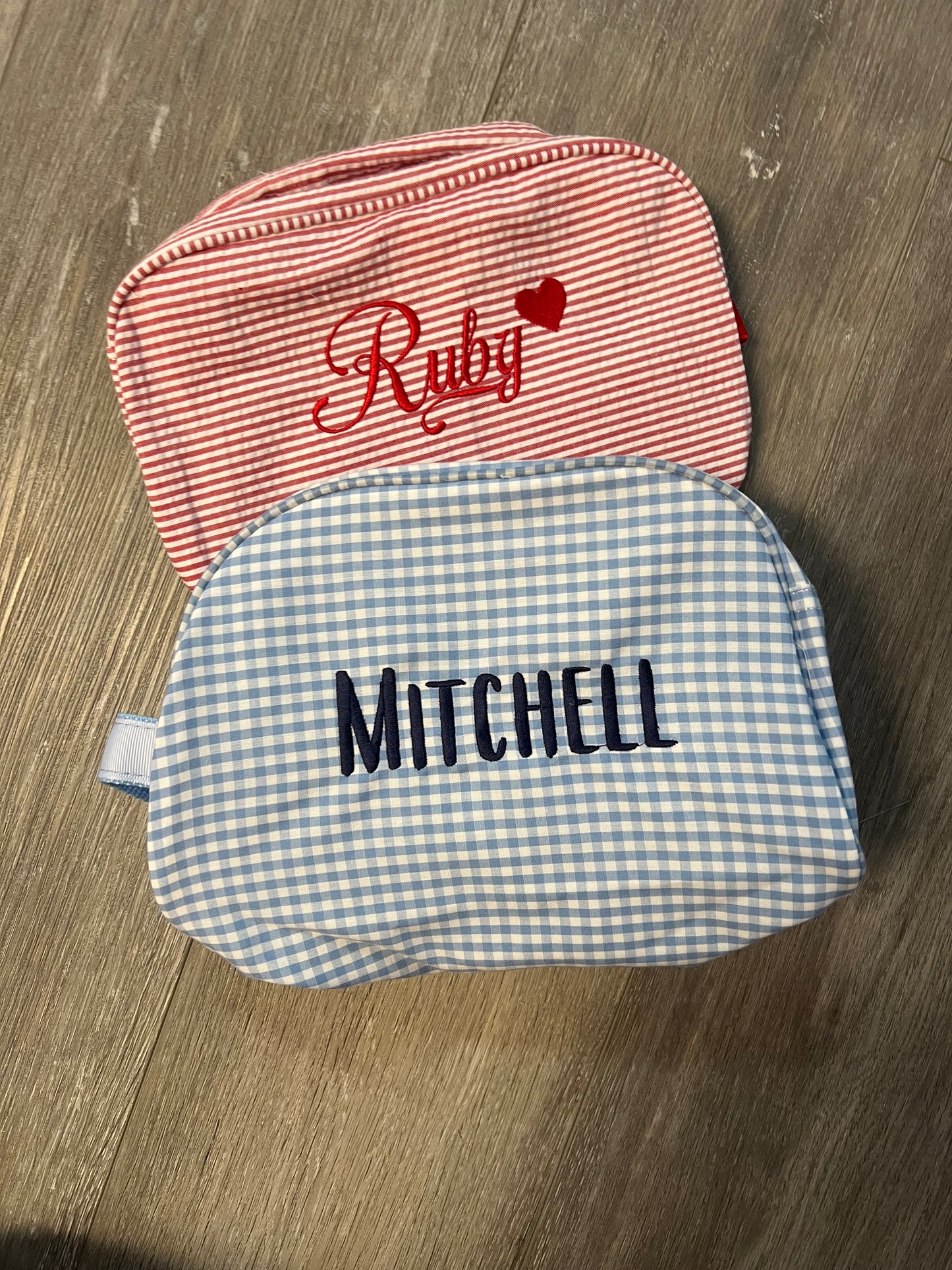 Red Seersucker Toiletry Bag