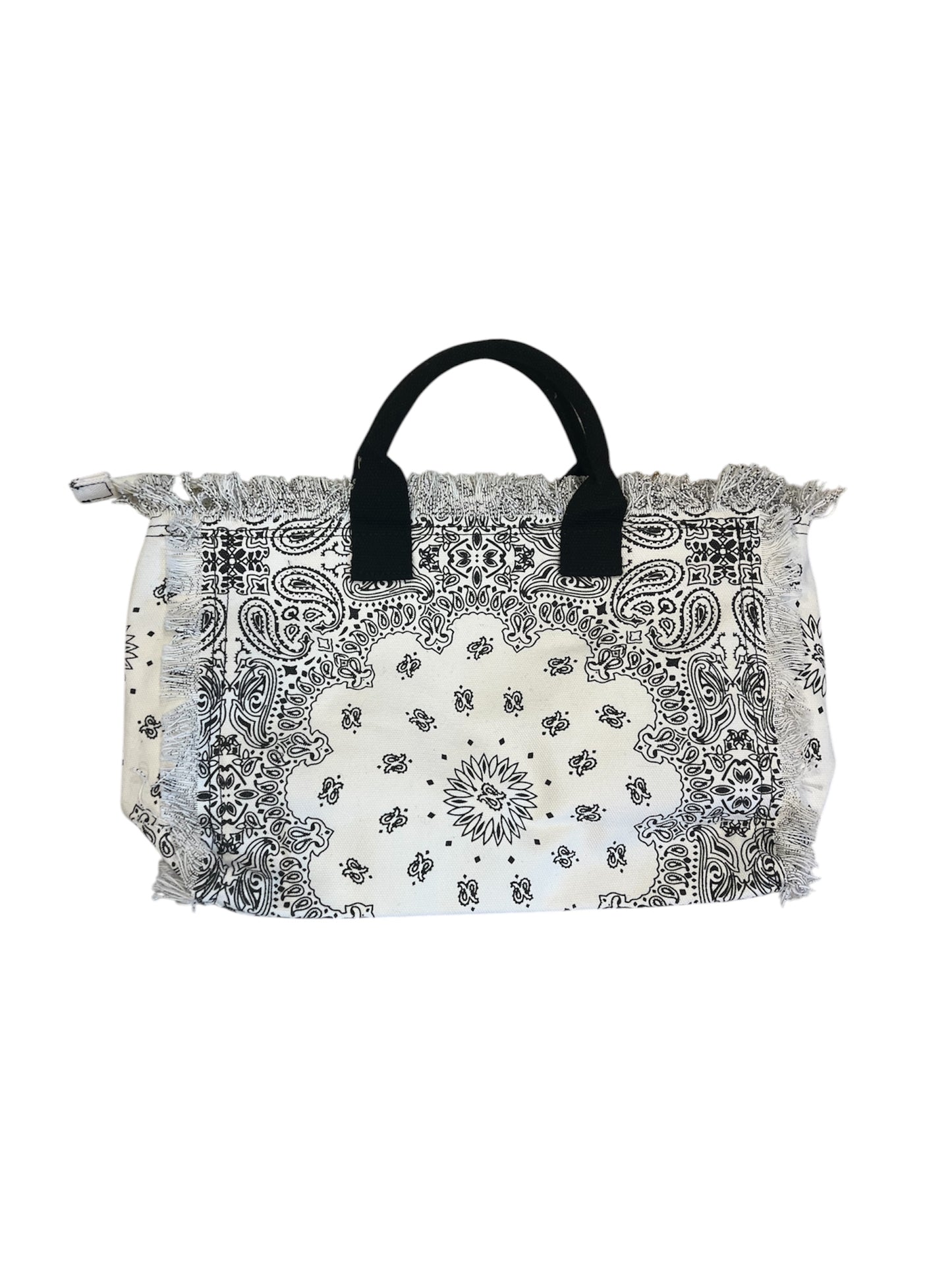 Black Paisley Canvas Fringe Beach Bag