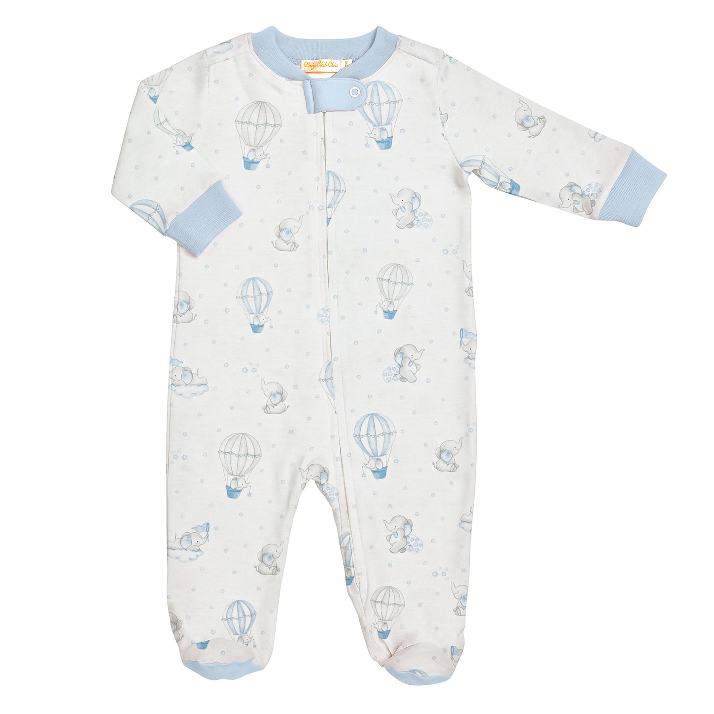 Baby Boys Blue Hot Air Balloons Zipper Footie