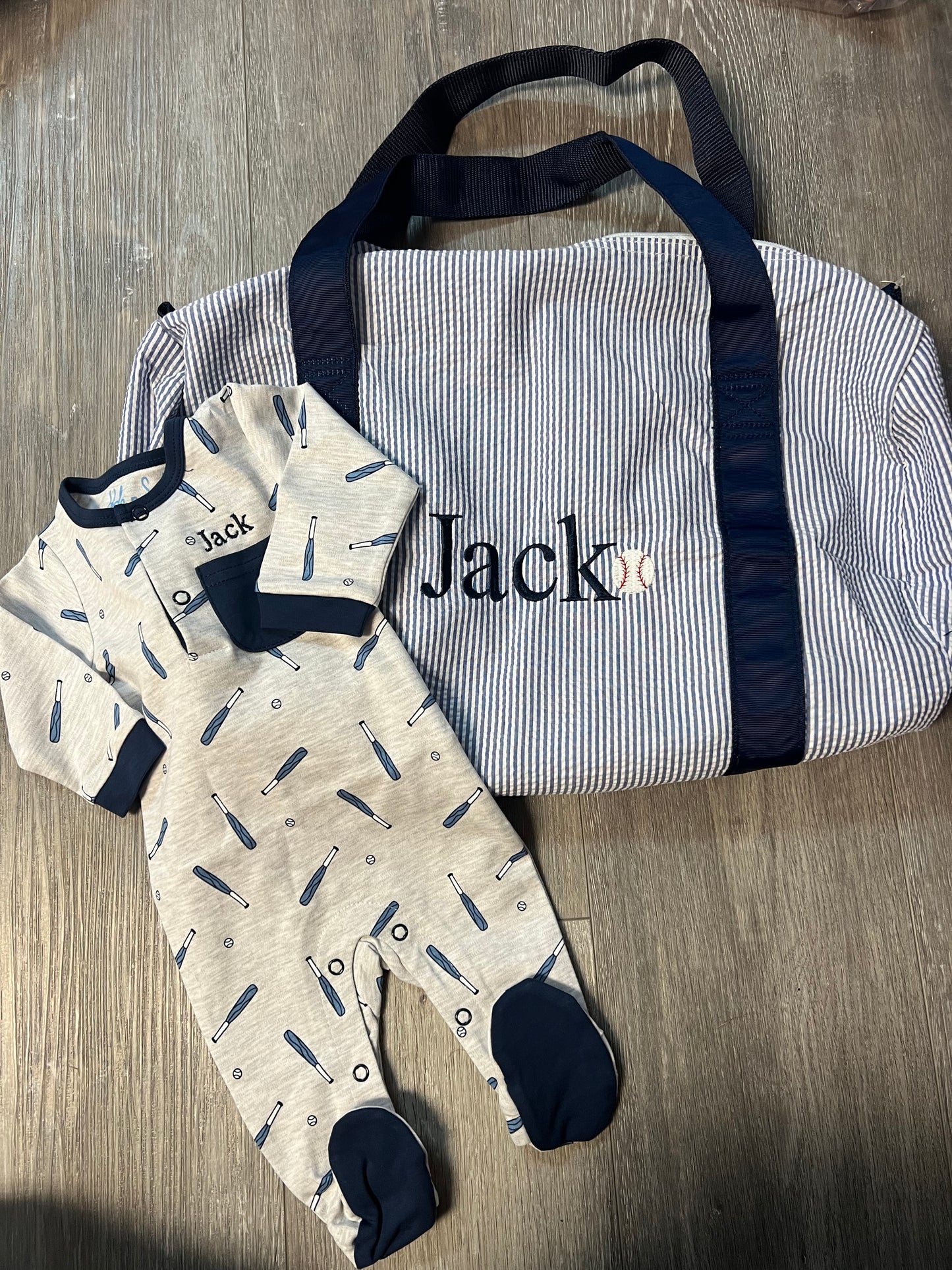 Navy Seersucker Duffel
