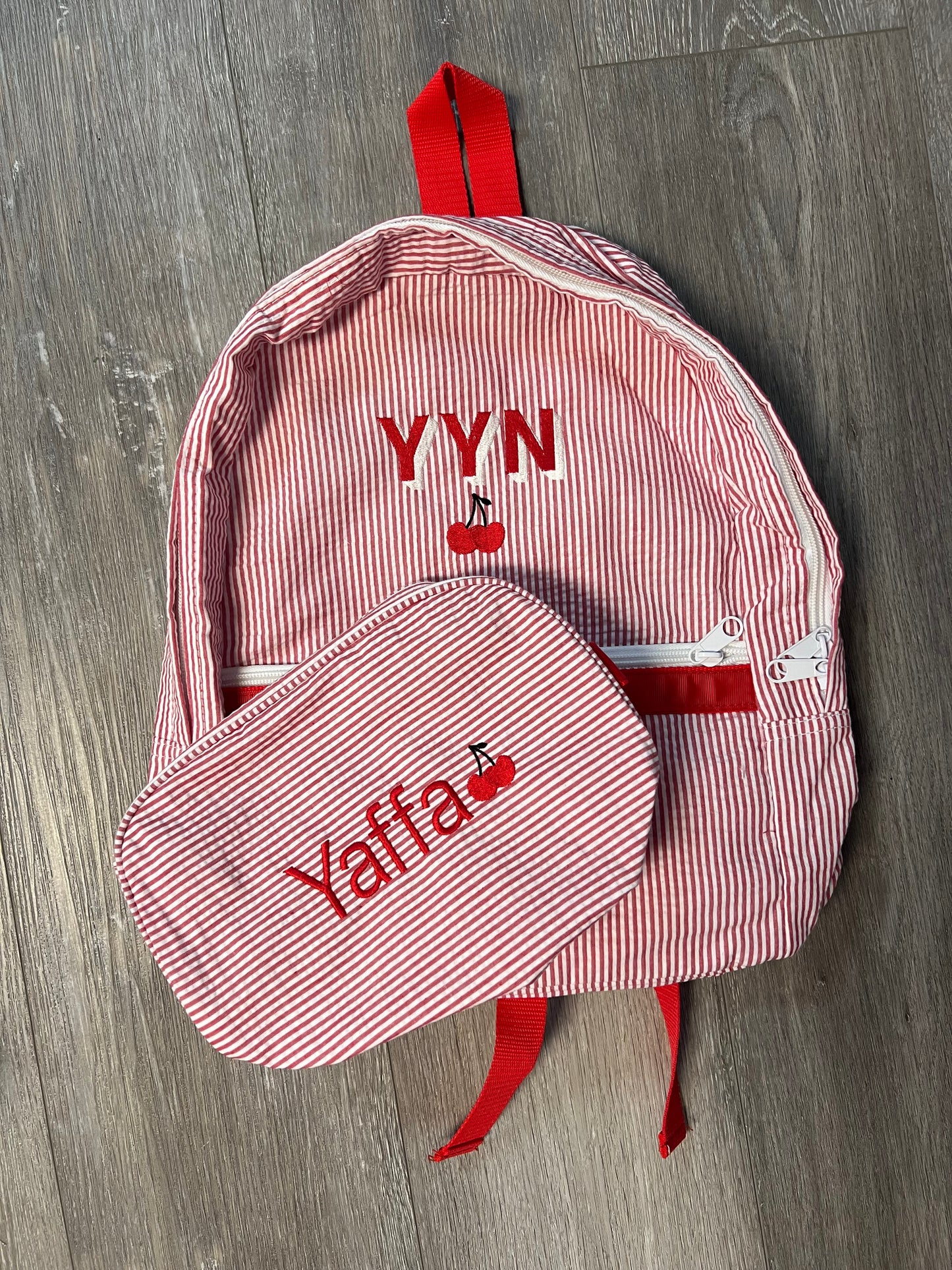 Red seersucker Backpack