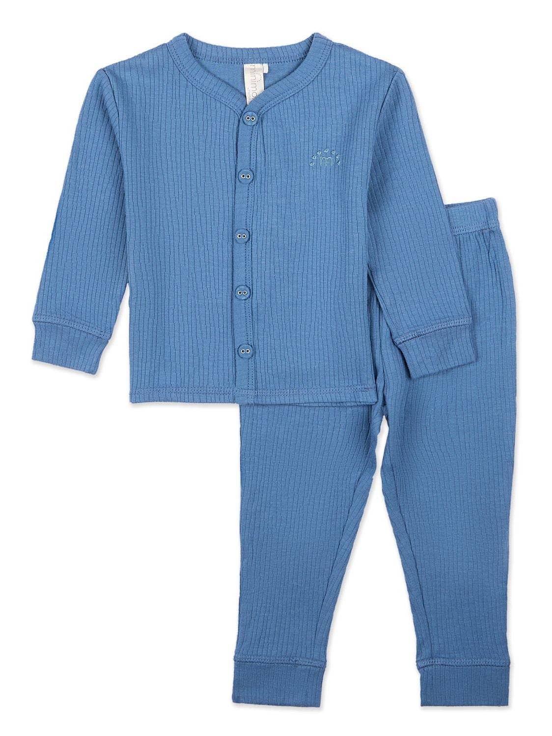 Mini Moi Blue Solid Ribbed Pajamas