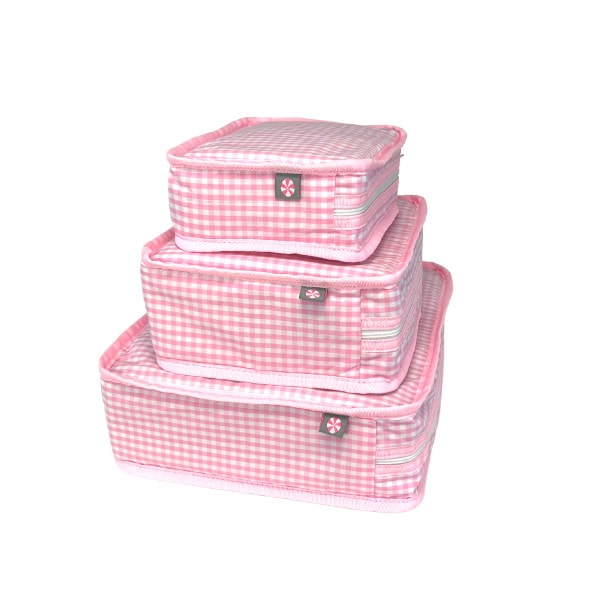 Pink Gingham Set of 3 Stacking Toiletry Bags