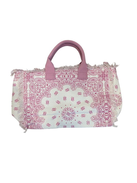Pink Paisley Canvas Fringe Beach Bag