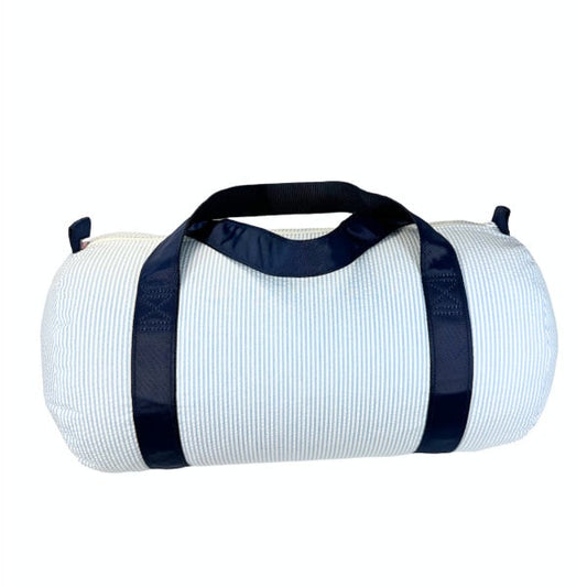 Light Blue and Navy Seersucker Duffel