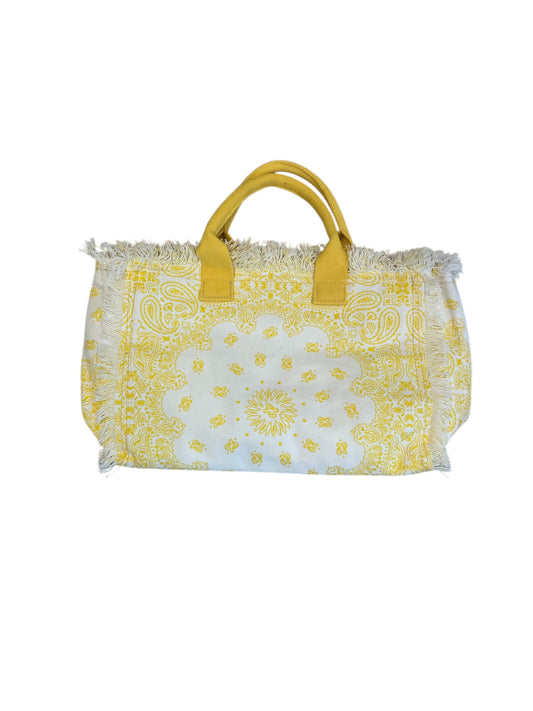 Yellow Paisley Canvas Fringe Beach Bag