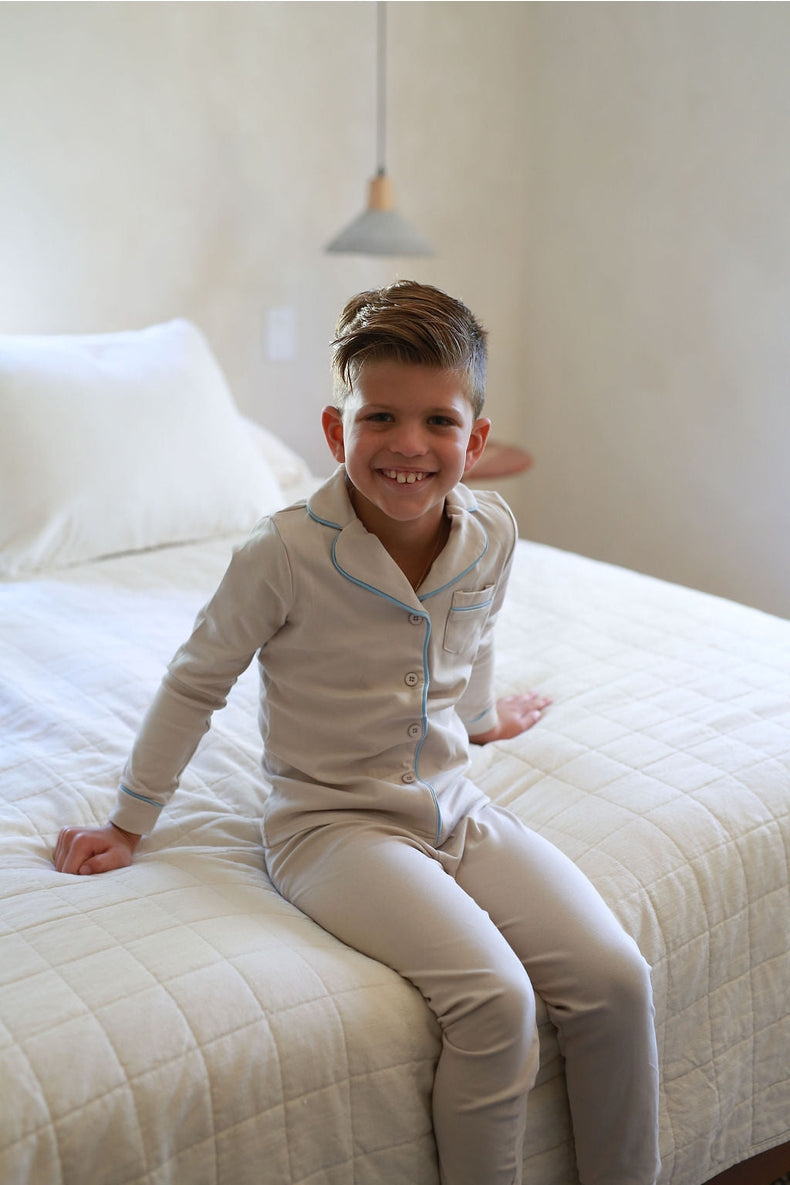Blue Trim Grandpa Button Down Pajamas