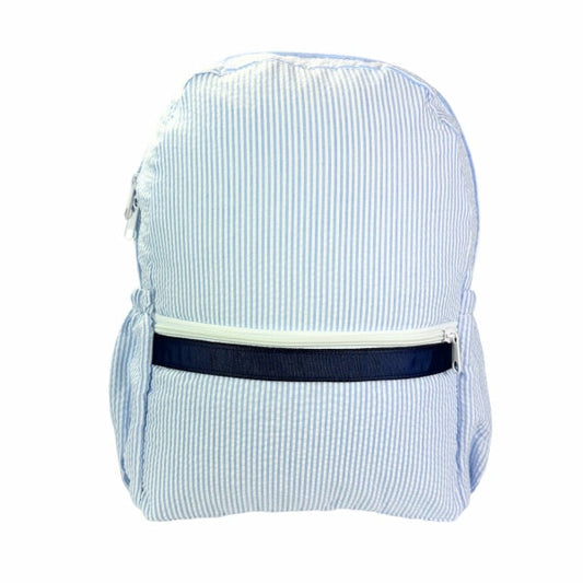Light Blue and Navy Seersucker Backpack