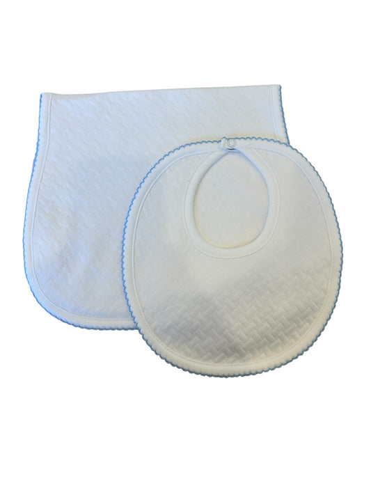 Blue Basketweave Bib and Burp Cloth Set