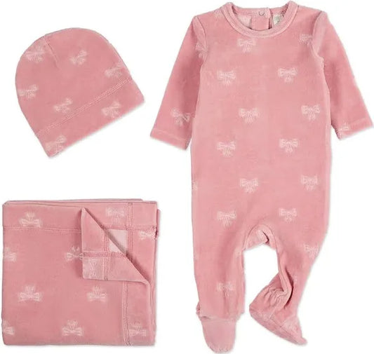 Mini Moi Velour Pink Bow 3 Pc Set