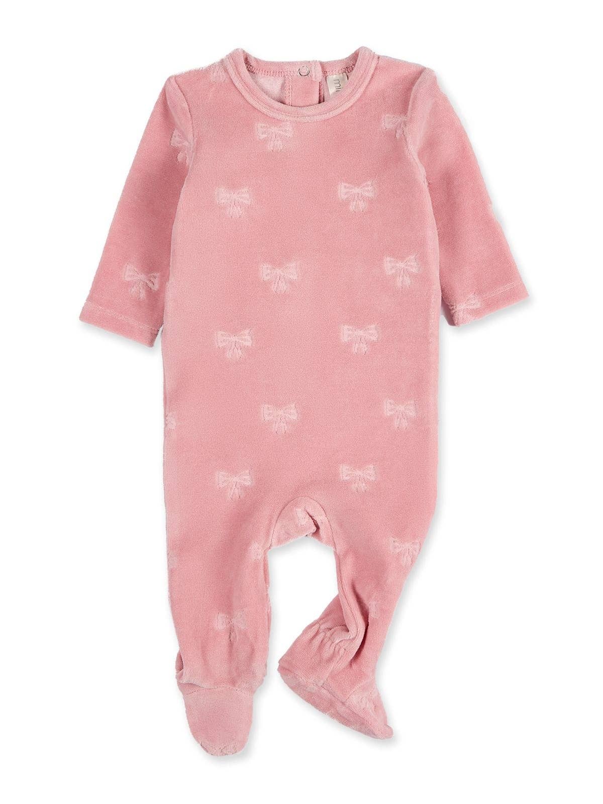 Mini Moi Pink Velour Bow Onesie