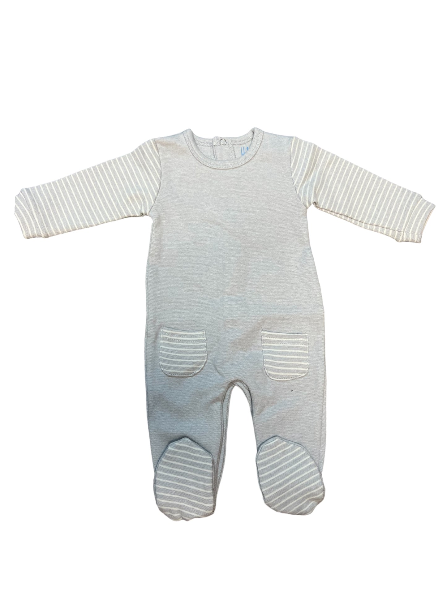 Baby Boys Grey Sripe Sleeve Onesie