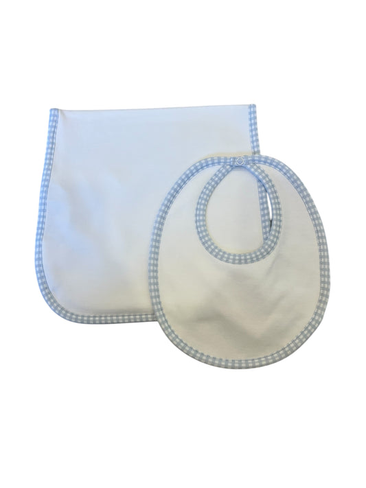 Blue Gingham Bib and Burp Cloth Set