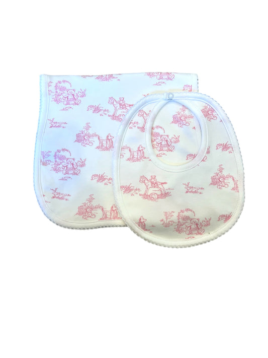 Pink Toille Bib and Burp Cloth Set