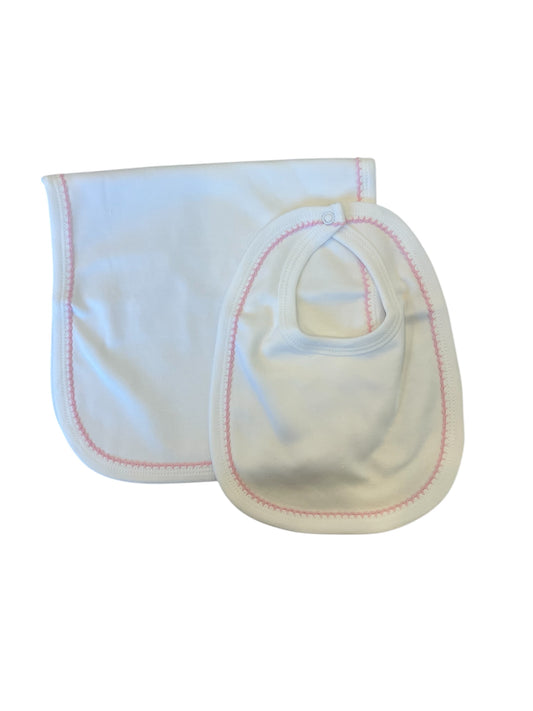 White with Pink Bib and Burpcloth Set