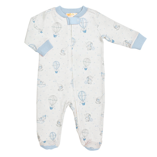 Baby Boys Blue Hot Air Balloons Zipper Footie