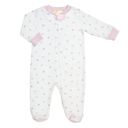 Baby Girls Pink Stars Zipper Footie