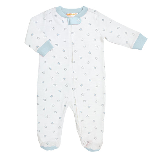 Baby Boys Blue Stars Zipper Footie