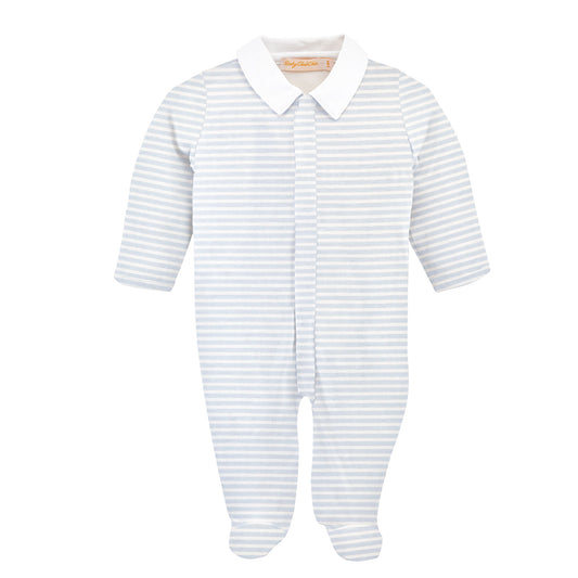 Baby Boys Light Blue Stripe Collared Footie