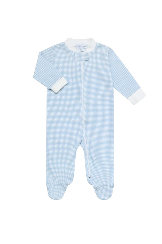 Blue Gingham Zip Onesie