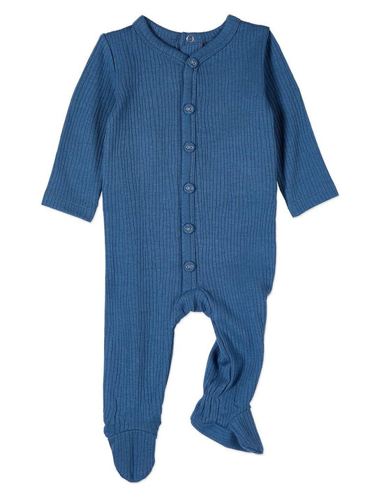 Mini Moi Solid Blue Ribbed Onesie