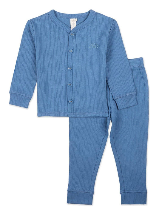 Mini Moi Blue Solid Ribbed Pajamas