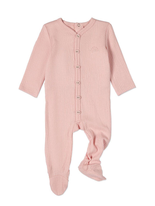 Mini Moi Solid Pink Ribbed Onesie