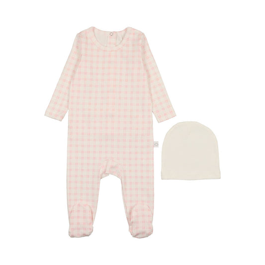 Pink Grid Onesie and Hat
