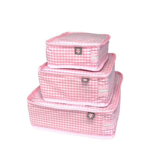 Pink Gingham Set of 3 Stacking Toiletry Bags