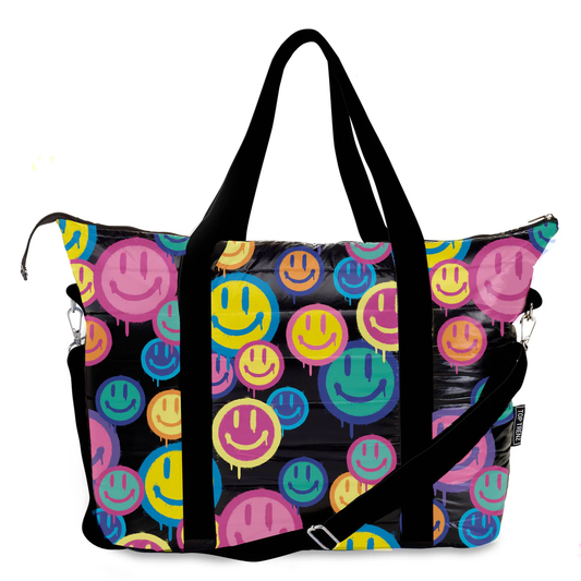 Puffer Spray Happy Duffel Overnight Tote Bag