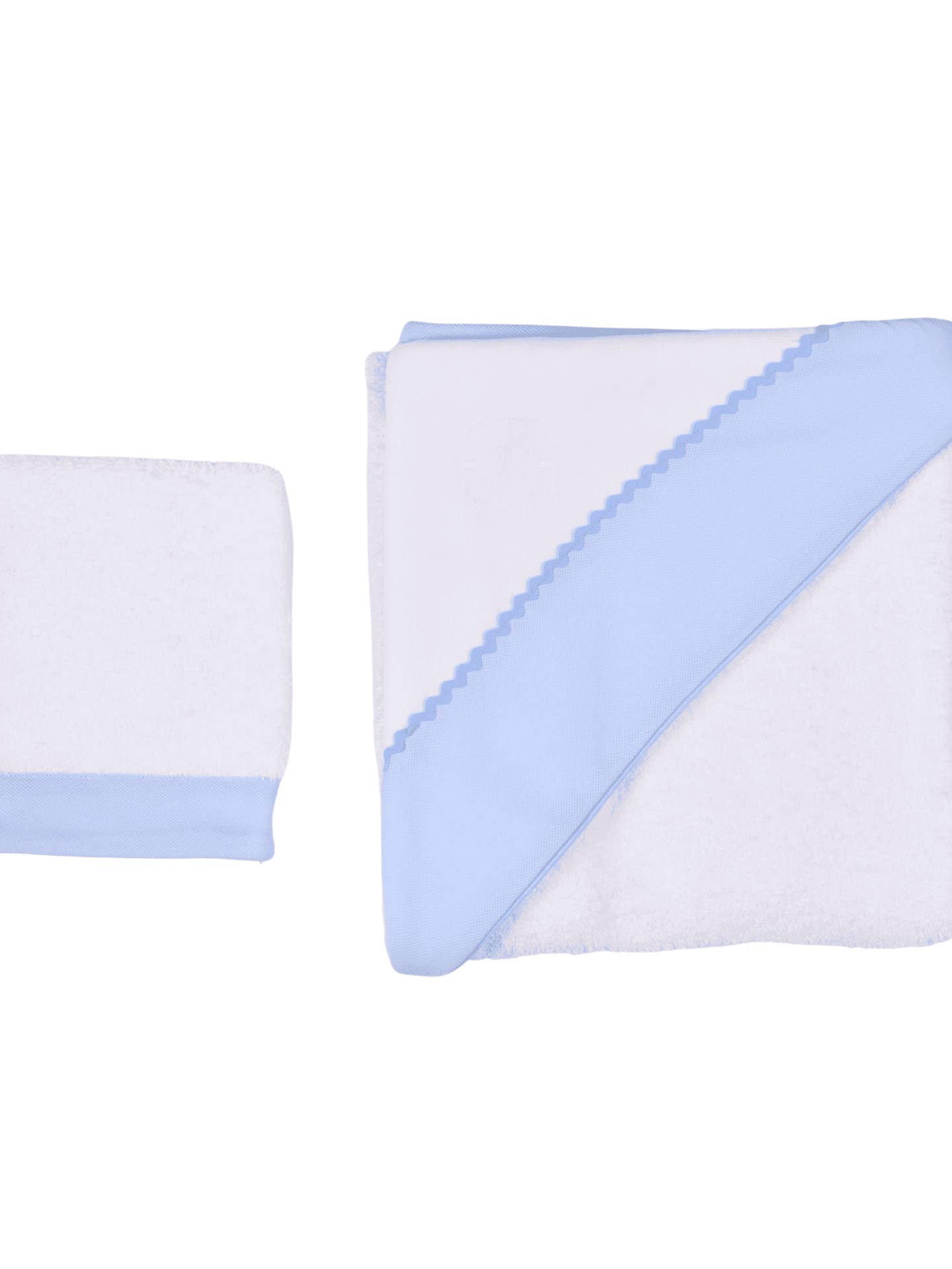 Blue TrimBaby hooded towel and Wash Cloth