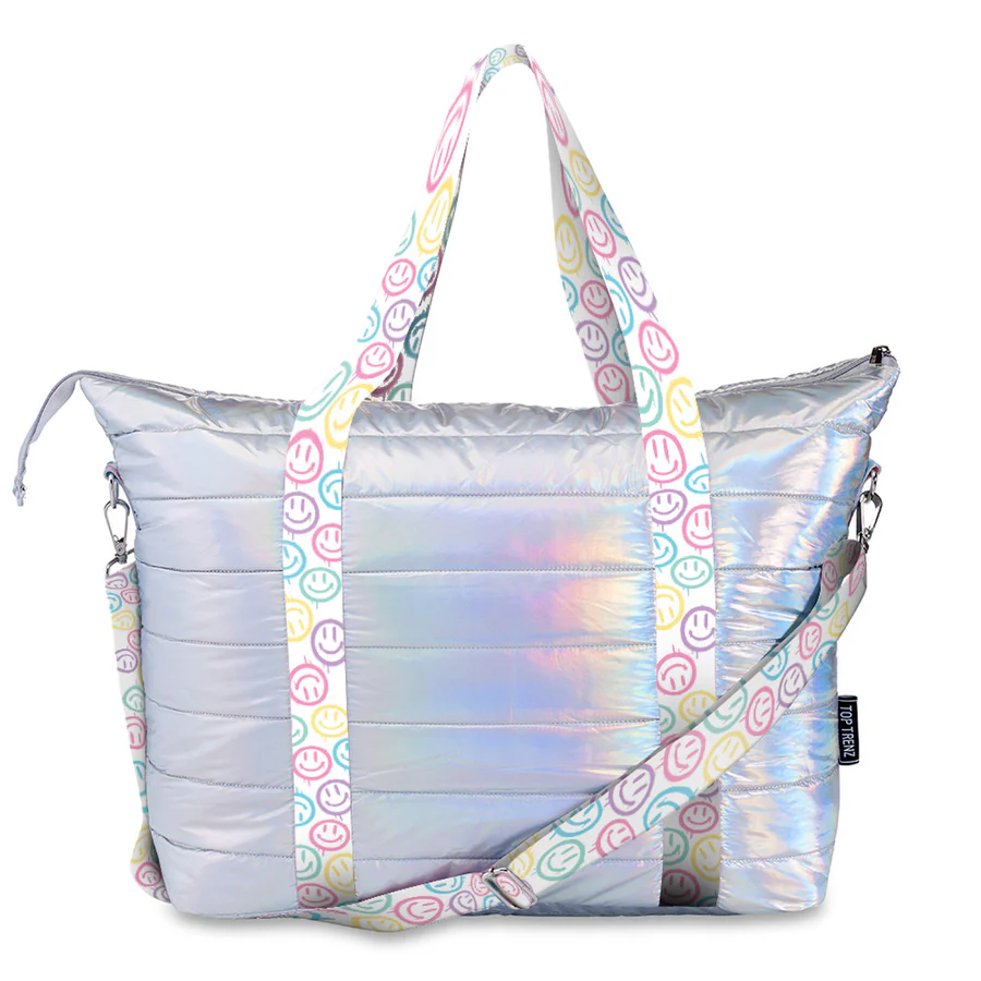 Iridescent Silver Puffer Stripe Duffel Overnight Bag (Copy)