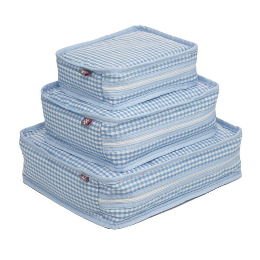 Blue Gingham Set of 3 Stacking Toiletry Bags