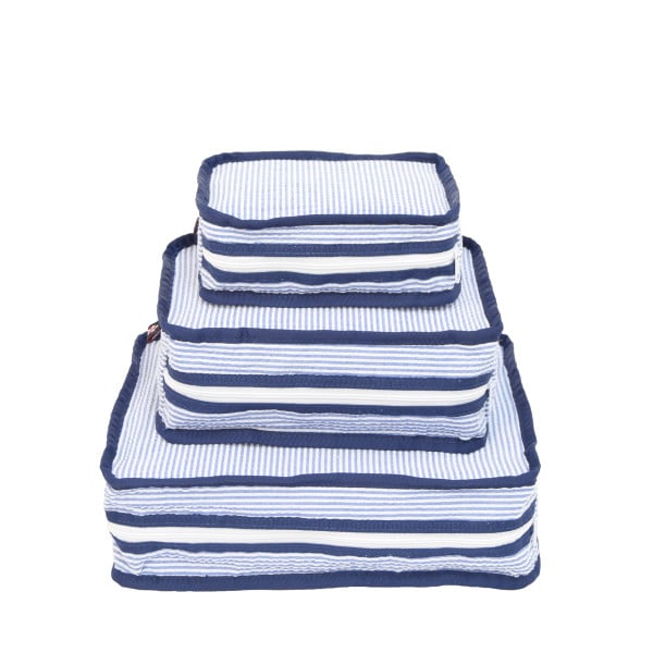 Navy Seersucker Set of 3 Stacking Toiletry Bags