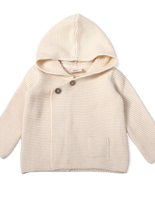 Cream Knit Hooded Button up Sweater