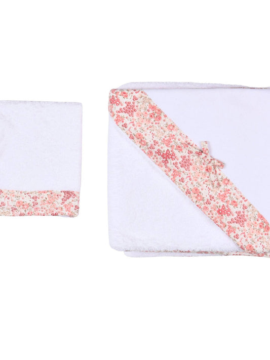 White Floral Baby hooded Towel and Wash Cloth