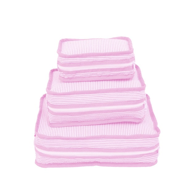 Pink Seersucker Set of 3 Stacking Toiletry Bags