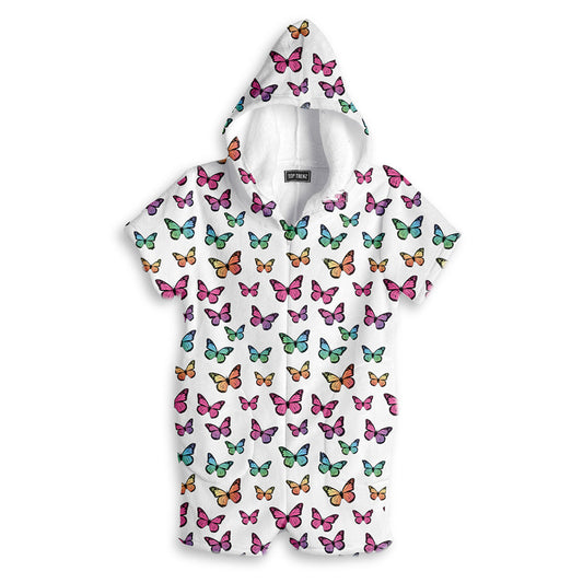 Rainbow Butterflies Fuzzy Romper Pajamas