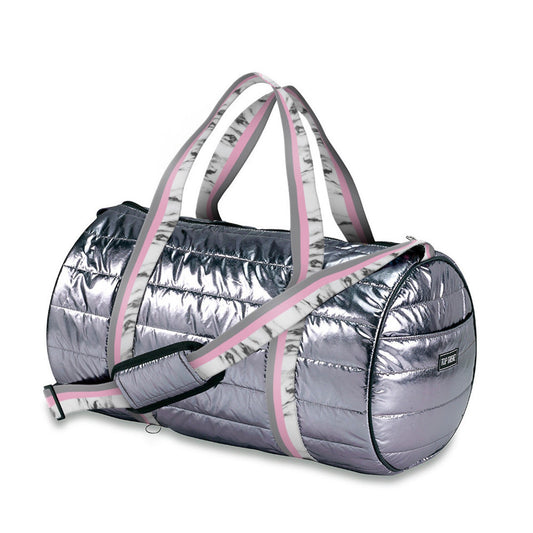 Gunmetal Puffer Stripe Duffel Overnight Bag