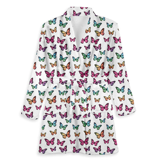 Rainbow Butterflies Fuzzy Bath robe